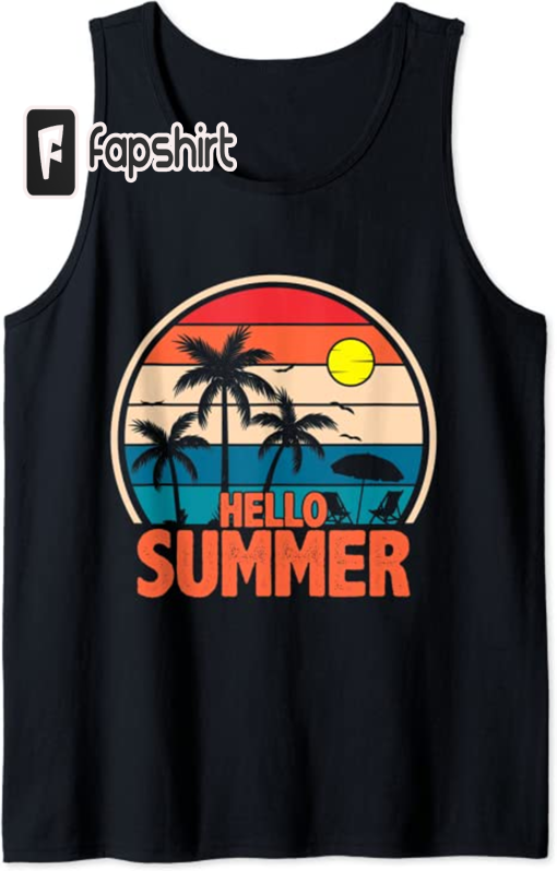 Hello Summer on The Beach Vacation Sunshine Tree Surf Gift Tank Top