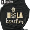 Hubery Women Casual Hola Beaches Letter Print Tanks Shirt Pineapple Print Tops Tee