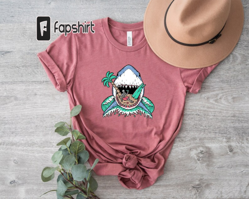 Shark Attack on the Beach Shirt, Summer Tshirt, Vacation Tee, Gothic Shirt, Ocean Shirt, Beach Bum Shirt, Hawaiian Shirt, Shark Lover Shirt