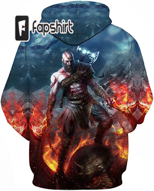 Unisex Teens God of War Graphic Long Sleeve Hoodie,3D Printed Sweatshirt Casual Cosplay Costume