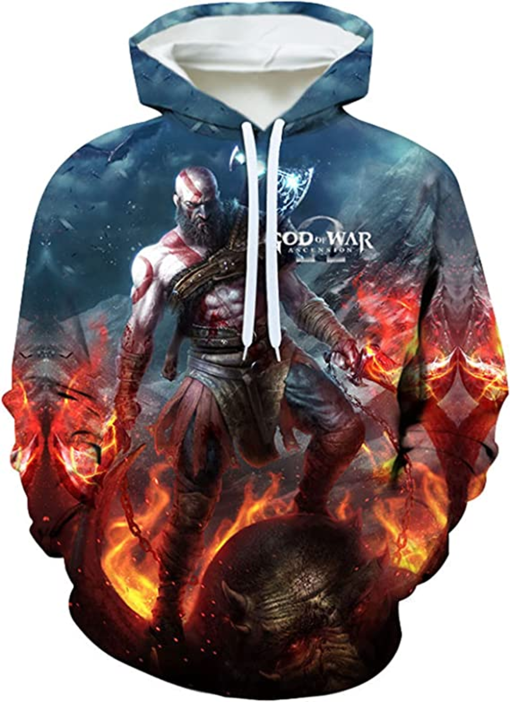 Unisex Teens God of War Graphic Long Sleeve Hoodie,3D Printed Sweatshirt Casual Cosplay Costume