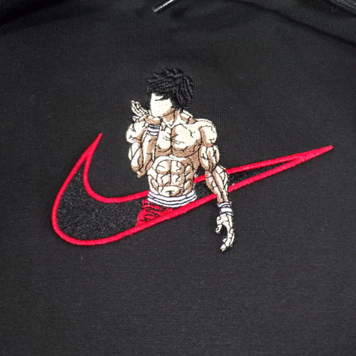 B.a.k.i Embroidered Anime Picture T-Shirt, Sweatshirt, Hoodie, Swoosh Baki Design Embroidered Sweatshirt, Custom Embroidered Gym Workout