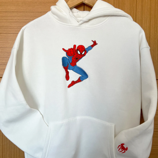 Spiderman Embroidered Hoodie; Spiderman embroidered sweatshirt; Spiderman embroidery; Spiderman Hoodies; Peter Parker sweatshirt