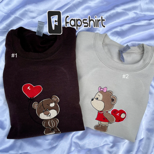 Cute Bears Brown Couple Matching Embroidered Sweatshirt, Matching embroidered sweatshirt