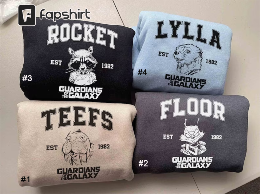 Lylla Teefs Floor and Rocket Shirts, Guardians Of The Galaxy Inspired Sweatshirts, Rocket Raccoon, Lylla Otter, Teefs Walrus, Floor Rabbit