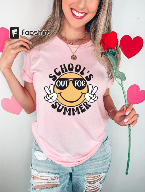 Funny Smiley Schools Out For Summer Shirt, Last Day Of School Tee, Teacher Summer Tshirt, Summer Shirt, Classmates Matching Tee