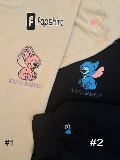 Stitch x Angel Custom Embroidered Sweatshirt, Couple Embroidered Sweatshirt, Anniversary Embroidered Sweatshirt Hoodie T-Shirt