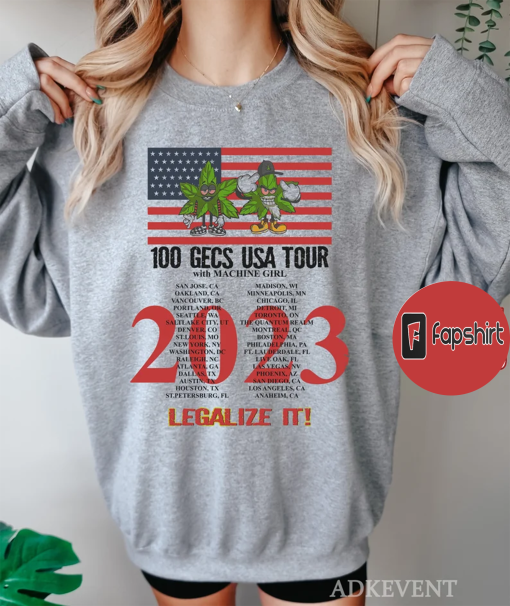 Weed 100 GECS USA Tour With Machine Girl 2023 Legalize It American Flag Shirt, Comfort Colors Tee, Tour 2023 T-Shirt, World Tour 2023