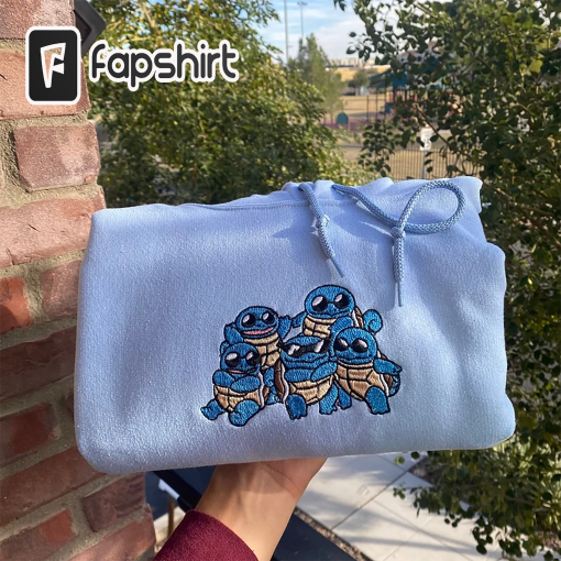 Squirtle Squad 90s Edition Embroidered Sweatshirts, Professional Stitched Streetwear Retro Anime Tshirt, Custom Personal Seasonal Crewneck