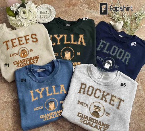 Lylla Teefs Floor and Rocket Shirts, Guardians Of The Galaxy Inspired Sweatshirts, Rocket Raccoon, Lylla Otter, Teefs Walrus, Floor Rabbit