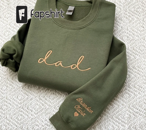 DAD SWEATSHIRT, Dad Gift, Embroidered Dad Crewneck Kids Names Sweatshirt Pregnancy Reveal Gift for New dad Custom Shirt Father’s Day Gift