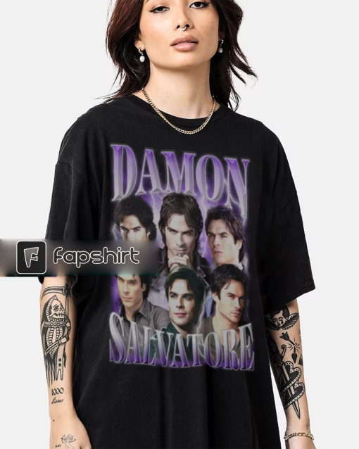 Limited Damon Salvatore Shirt Vintage horror Team damon t shirt 90s Grapic Tee Unisex Tshirt Bootleg Sweatshirt LAM3