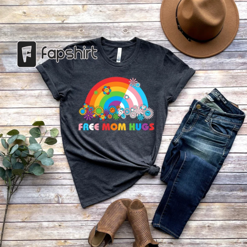 Free Mom Hugs T-Shirt, Proud Mom Apparel, Rainbow Gay Pride T-Shirt, Lgbtq Proud Parent Shirt, Equality Gifts, Rainbow Heart Shirt,Proud Tee