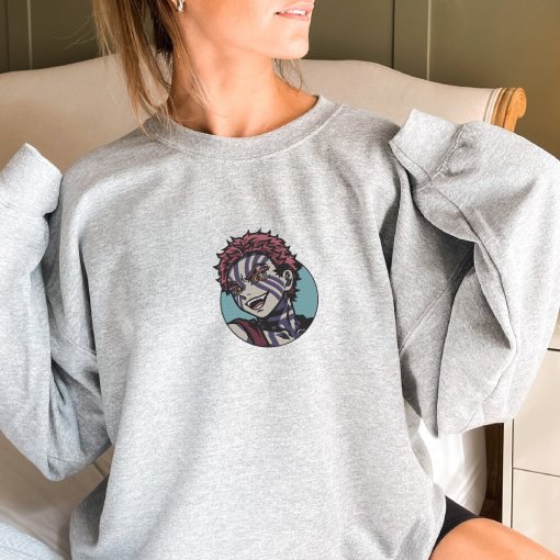 A.kaza Embroidered Shirt, Demon Slay Brand Embroidered Sweatshirt, Anime Embroidered Sweatshirt, Brand Embroidered Sweatshirt