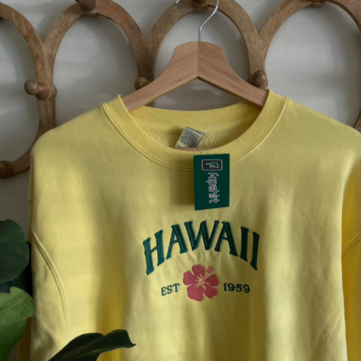 Hawaii Embroidered Sweatshirt, Hawaii Crewneck, Spring Sweatshirt, Hibiscus Sweatshirt