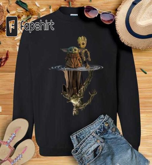 Baby Yoda and Baby Groot Water Reflection Master Yoda and Groot Crewneck Sweatshirt