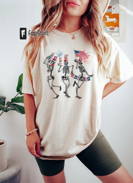 4th of July Skellies, 4th of July Shirts, Dancing Skeleton Shirt, American Flag Shirt,4th of July, Stars and Stripes Shirt, Red White Blue