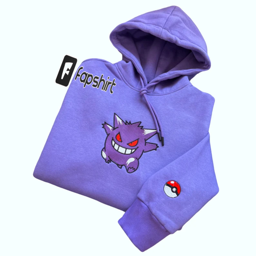 Pokemon Gengar Embroidered Hoodie; Pokemon Gengar embroidered sweatshirt; Pokemon embroidery; Pokemon Hoodies; Pokemon Gengar sweatshirt