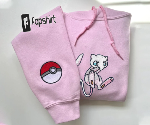 Mew Custom Embroidered Sweatshirt, Mew Embroidered Hoodie, Mew Pokémon species Custom Embroidered Sweater, Mew Pokemon Embroided Shirt