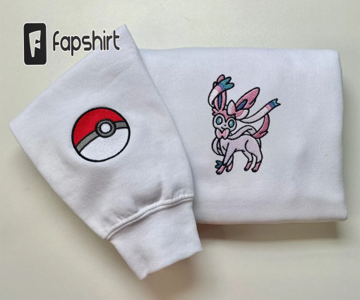 Sylveon Custom Embroidered Sweatshirt, Sylveon Embroidered Hoodie, Pokémon species Custom Embroidered Sweater, Pokemon Embroided Shirt