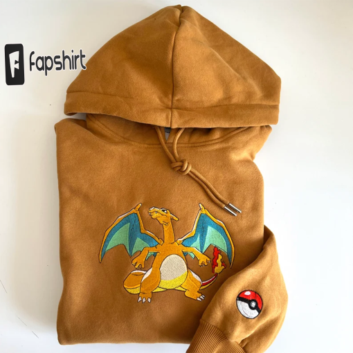 Pokemon Charizard Embroidered Hoodie; Pokemon embroidered sweatshirt; Pokemon embroidery; Pokemon Hoodies; Pokemon Dragonite sweatshirt