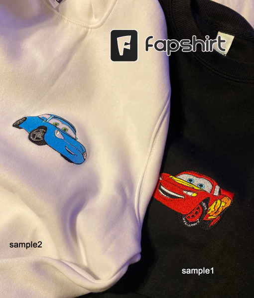 Custom Cars Lightning McQueen And Sally Embroidered Sweatshirt, Couple Embroidered Hoodie, Cars Lightning McQueen Couple Embroidered Hoodie