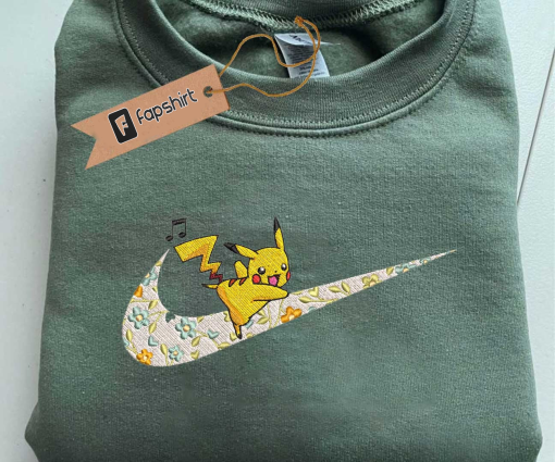 Poke.mon Brand Embroidered Sweatshirt, Pikac.hu Embroidered Sweatshirt, Vintage Embroidered Sweatshirt, Anime Gift