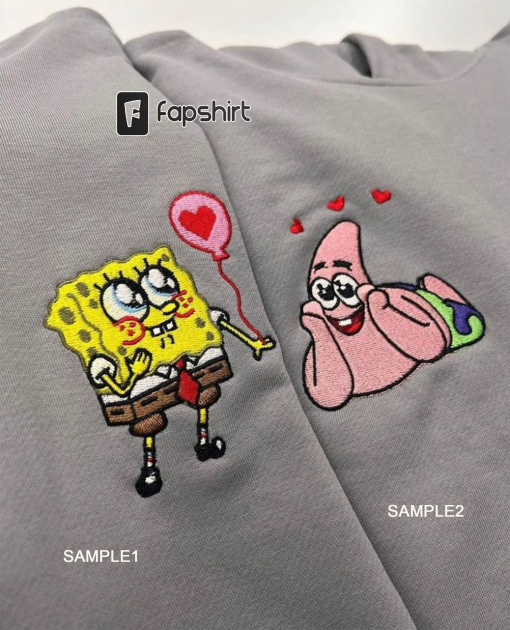 S.pong.eBob Pa.trick Couple Embroidered Sweatshirt, Trending Sweatshirt, Cartoon Embroidery Sweater, Gift For Friends