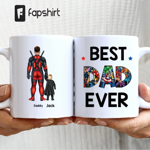 Best Dad Ever Mugs, Personalized Father And Kids Coffee Mug, Father’s Day Gift, Birthday Gift For Dad, Custom Superhero Dad Mugs