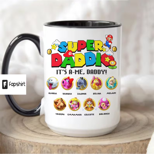 Custom Super Daddio Coffee Mug, Father’s Day Gift, Custom Kids Name Mug, Best Dad Ever Mug, Funny Gift For Dad, Super Mario Character Mug