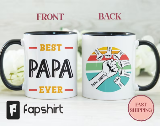 Best Papa Ever Mug • Personalized Papa’s Coffee Mug • Fist Bump Graphic Mug • Father’s Day Gift