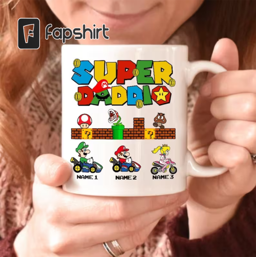 Personalized Super Daddio Mug, Custom Funny Gamer Dad Kid Mug, Daddy and Me Family Mug, Super Mario Father’s Day Gifts, Gift For Dad Gamer