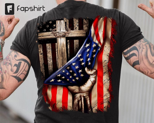 God Jesus Christ Behind American Flag Shirt, Hand Pulling Down USA Flag, God Christ Cross Shirt, Christian Gift, Patriotic Sweatshirt Hoodie