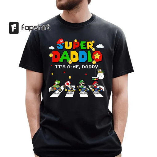 Personalized Super Daddio Game Shirt, Custom Kids Name Dad Shirt, Funny Father’s Day Daddio Shirt, Super Dad Gamer Shirt, Gift For Daddy