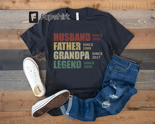 Personalized Dad Grandpa Shirt, Father’s Day Shirt, Husband Father Grandpa Legend, Grandfather Custom Dates, Funny Dad Birthday Gift for Men