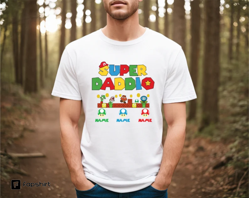 Personalized Super Daddio Game Shirt, Custom Kids Name Dad Shirt, Funny Father’s Day Daddio Shirt, Super Dad Gamer Shirt, Personalized Kids