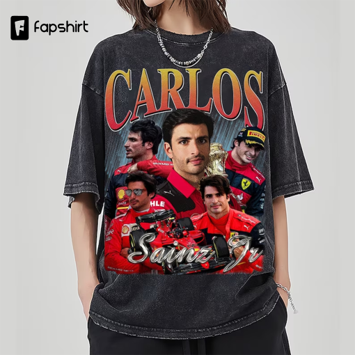 Carlos Sainz Jr. Vintage Washed Shirt, Formula Racing F1 Homage Graphic Unisex T-shirt, Driver Racing Championship Tee Fans Gift