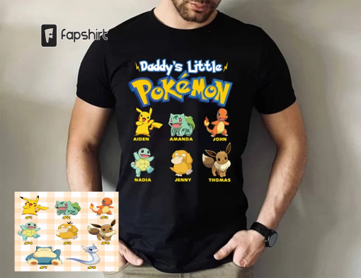 Daddy’s Little Pokeball Shirt | Pikachu Bulbasaur Charmander Squirtle Shirt | Eevee Anime | Father Day | Gift For Dad | Dad And Son