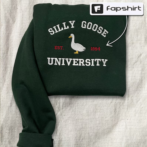 Silly Goose University Embroidered Sweatshirt, Silly Goose Sweatshirt, Embroidered Gift, Funny Clothing, Gifts, Vintage Clothing