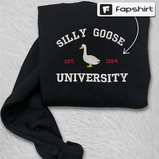 Silly Goose University Embroidered Sweatshirt, Silly Goose Sweatshirt, Embroidered Gift, Funny Clothing, Gifts, Vintage Clothing