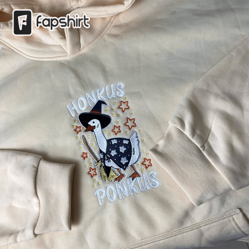 Honkus Ponkus Embroidered Pullover Hoodie , Silly Goose, Untitled Duck Game, Halloween Crewneck Sweatshirt, Gifts for friends