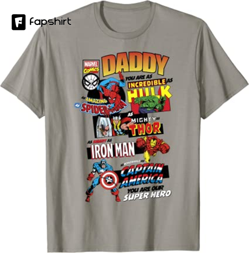 Marvel Avengers Father’s Day Retro Comic Graphic Short Sleeve T-Shirt