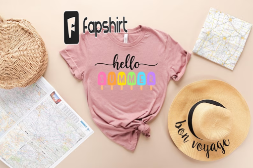 Hello Summer Shirt – Popsicle Written Summer Welcome Outfit – Colorful Holiday T-Shirt – Family Vacation Apparel – Gift for Traveler