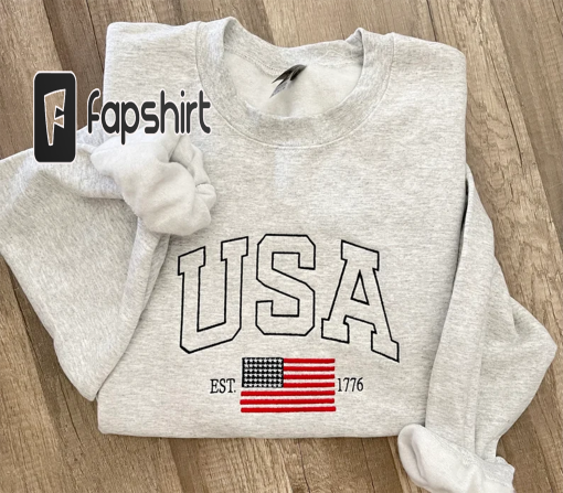 USA Flag embroidered sweatshirt, patriotic embroidered sweatshirt, American flag , gift for her