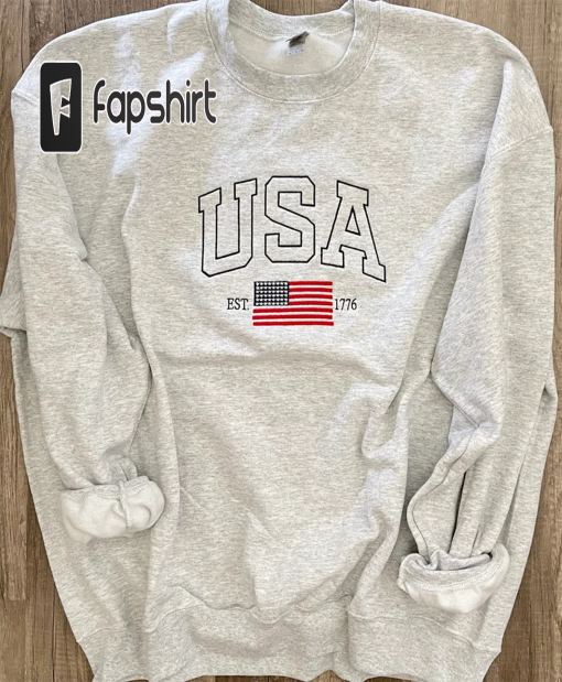 USA Flag embroidered sweatshirt, patriotic embroidered sweatshirt, American flag , gift for her