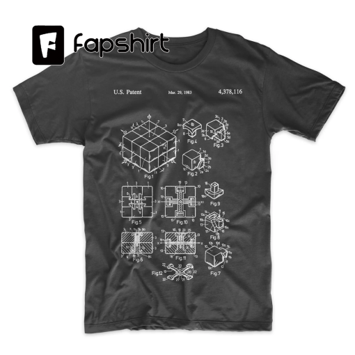 Rubik’s Cube Patent T-Shirt. Patent Art. Rubik’s Cube Shirt. Soft Cotton Tee. Blueprint. Schematic. Fun Gift. On Black, White, Red, or Gray