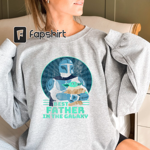 Best Father In The Galaxy Retro Mandalorian Grogu Shirt, Father’s Day Shirt, Star Wars Father’s Day Gift, Mandalorian Shirt, Baby Yoda Shirt