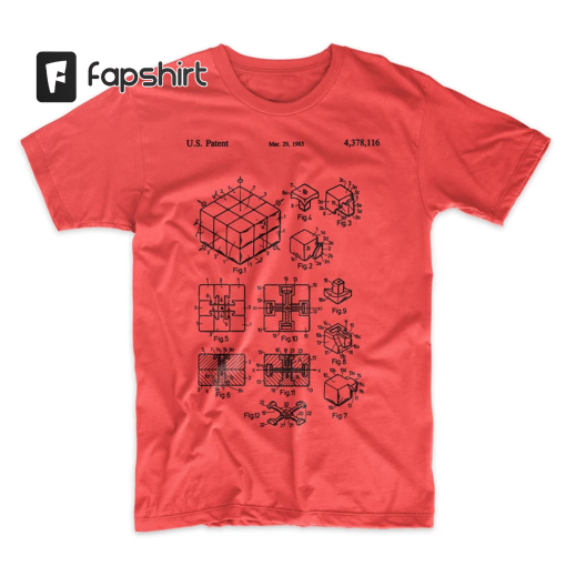 Rubik’s Cube Patent T-Shirt. Patent Art. Rubik’s Cube Shirt. Soft Cotton Tee. Blueprint. Schematic. Fun Gift. On Black, White, Red, or Gray