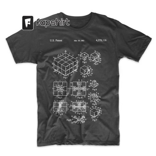 Rubik’s Cube Patent T-Shirt. Patent Art. Rubik’s Cube Shirt. Soft Cotton Tee. Blueprint. Schematic. Fun Gift. On Black, White, Red, or Gray