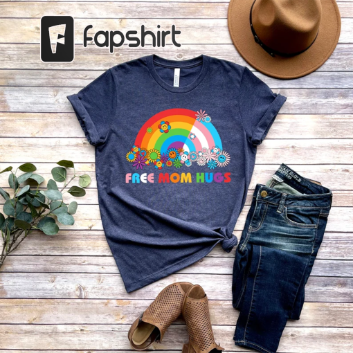 Free Mom Hugs T-Shirt, Proud Mom Apparel, Rainbow Gay Pride T-Shirt, Lgbtq Proud Parent Shirt, Equality Gifts, Rainbow Heart Shirt,Proud Tee